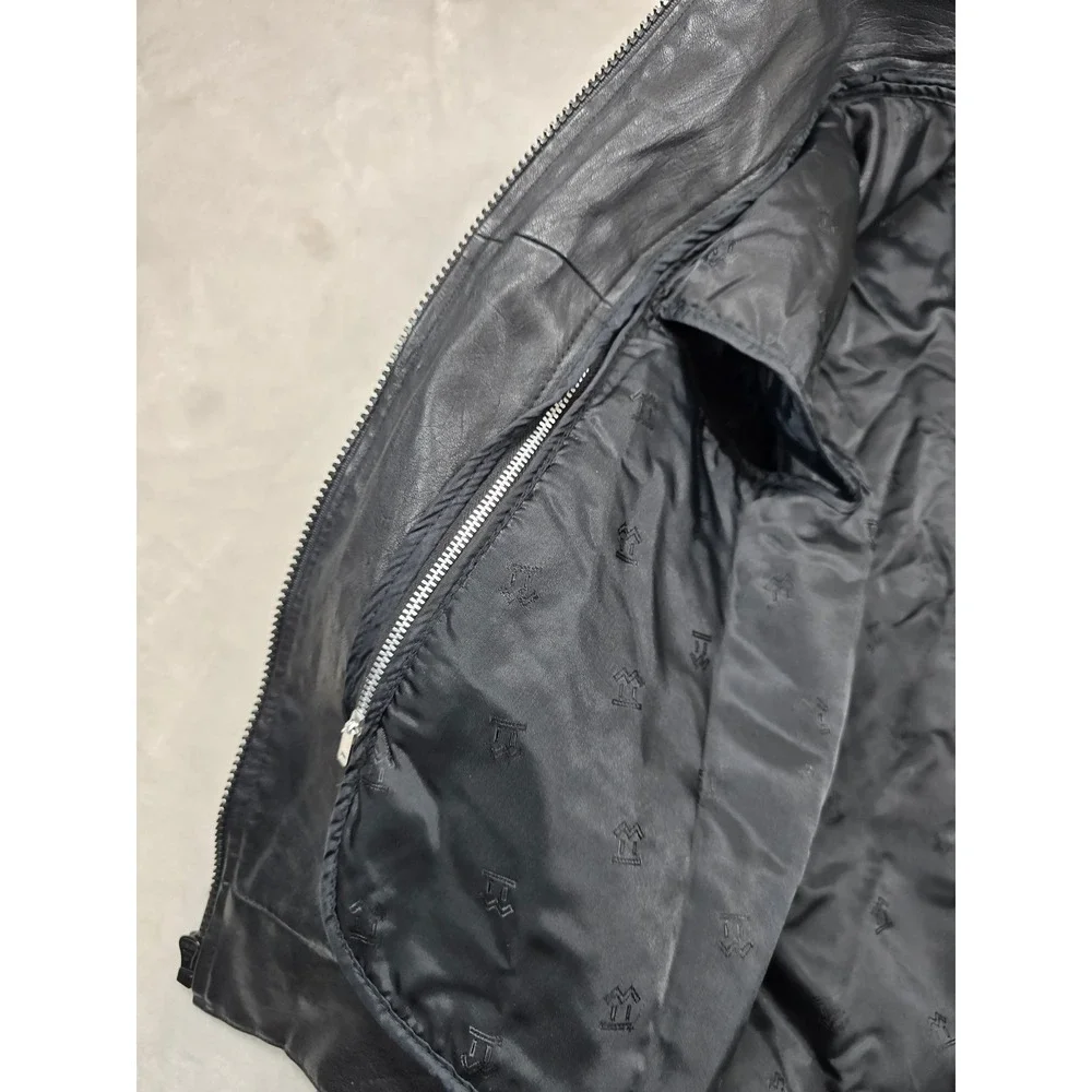 Bermans Leather Bomber Jacket Mens Small Long Black Thinsulate Removable Vintage